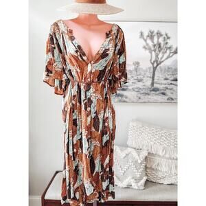 Boho dreams casual kimono Flowy housedress maxi dress hippy free spirit earthy L